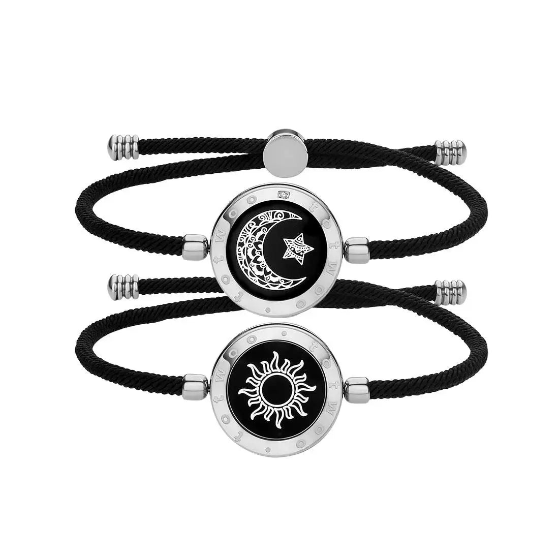 Long Distance Touch Light Up&Vibrate Bracelets for Couples, Long Distance Relationship Gifts Smart Sun&Moon Love Bracelet