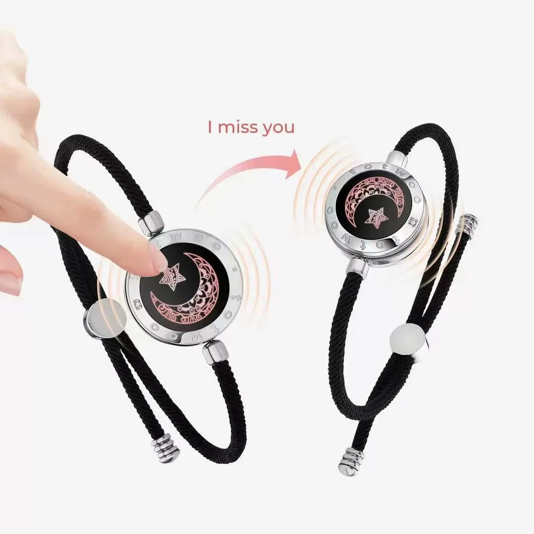 Long Distance Touch Light Up&Vibrate Bracelets for Couples, Long Distance Relationship Gifts Smart Sun&Moon Love Bracelet