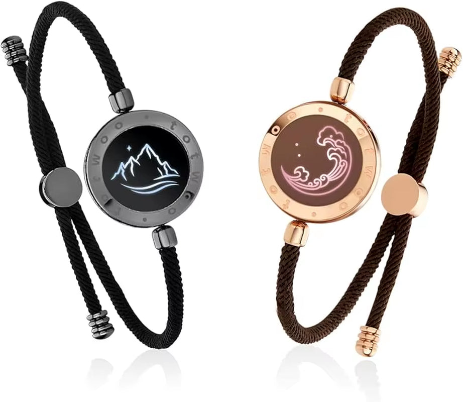 Long Distance Touch Light Up&Vibrate Bracelets for Couples, Long Distance Relationship Gifts Smart Sun&Moon Love Bracelet